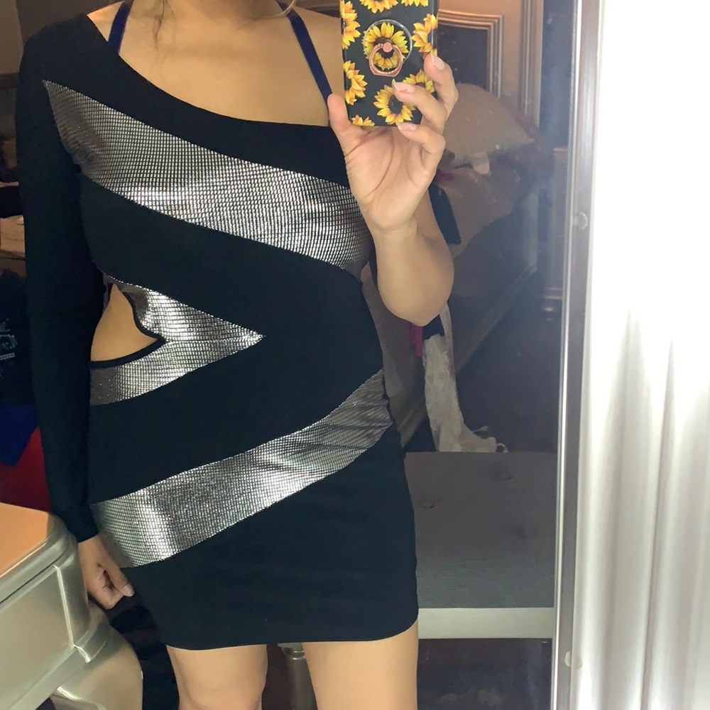 Polyester Mini Black and Silver Dress